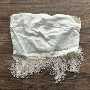 Meoshe Japanese Streetwear White Fringe Tube Top Large